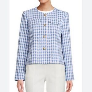 NANETTE‎ LEPORE Open Front Tweed Blazer Jacket Green Pink Multi Size Small